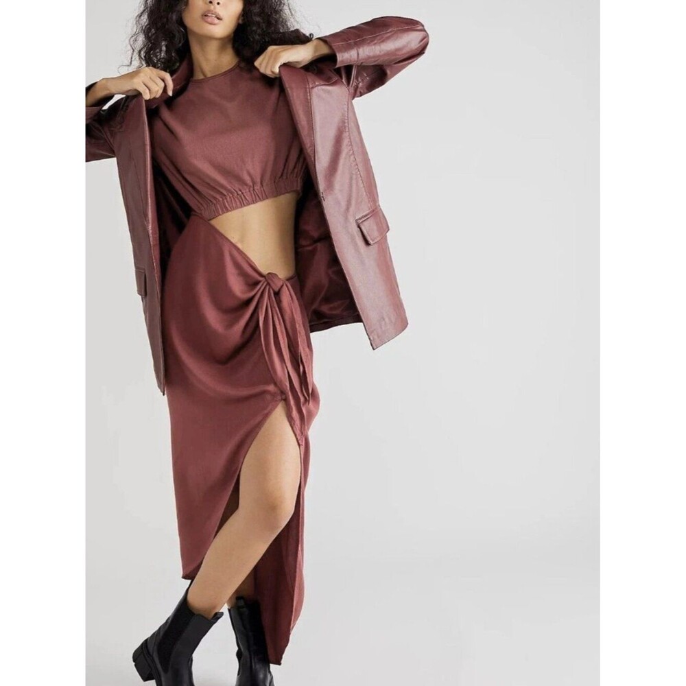 Free People Rae Maxi Dress Redwood Effortless Cutout Wrap Resort Solid S 290333